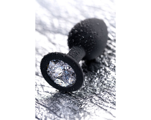 Черная анальная втулка с прозрачным стразом - 7,2 см.