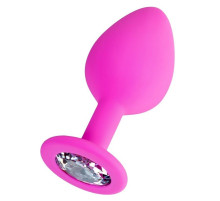 Розовая анальная втулка Brilliant с прозрачным кристаллом - 7 см.