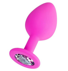 Розовая анальная втулка Brilliant с прозрачным кристаллом - 7 см.