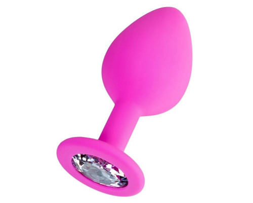 Розовая анальная втулка Brilliant с прозрачным кристаллом - 7 см.