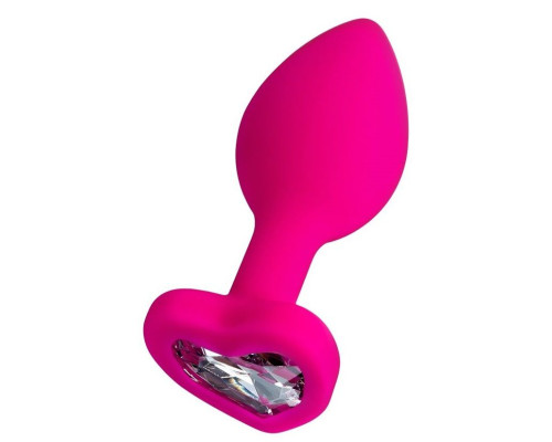 Розовая анальная втулка Diamond Heart с прозрачным кристаллом - 8 см.