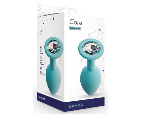 Аквамариновая анальная пробка с прозрачным кристаллом Gamma S - 7,2 см.