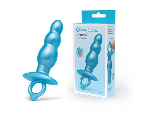 Голубая анальная пробка-елочка из силикона Bounce Plug - 14,3 см.
