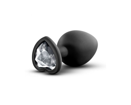 Черная анальная втулка с прозрачным кристаллом Bling Plug Medium - 8,2 см.