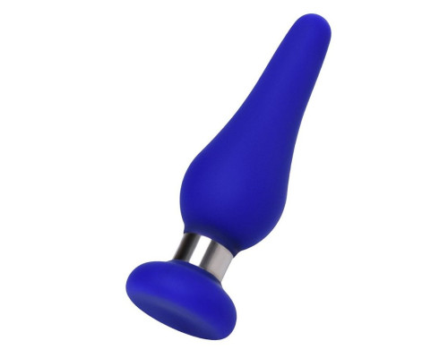 Синяя силиконовая анальная втулка с ограничителем - 10 см.