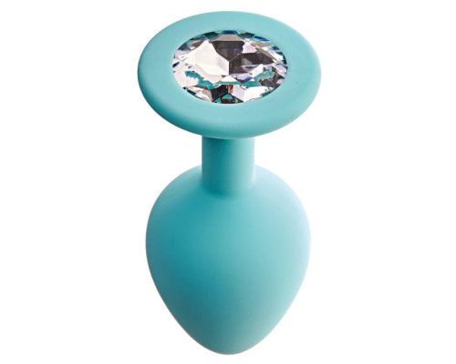 Аквамариновая анальная пробка с прозрачным кристаллом Gamma M - 8,1 см.