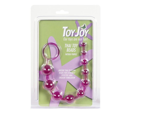 Фиолетовая анальная цепочка с ручкой-кольцом - 25 см.