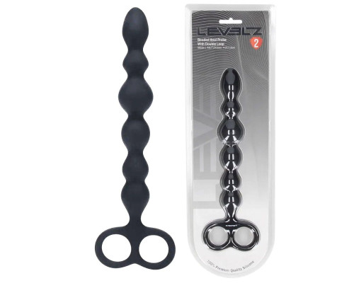 Черная анальная цепочка Beaded Silicone Anal Probe with Double Loop - 24 см.