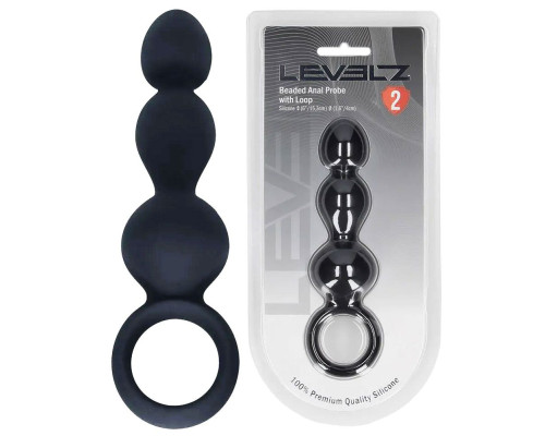 Черная анальная елочка Beaded Silicone Anal Probe with Loop