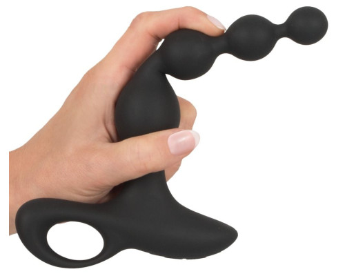 Черная анальная цепочка с вибрацией Rechargeable Anal Beads - 20 см.