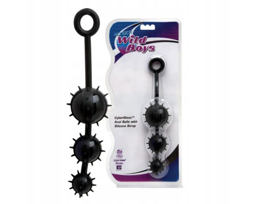 Чёрные стеклянные анальные шарики в силиконовом коконе