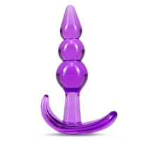 Фиолетовый анальный стимулятор Triple Bead Anal Plug - 9 см.
