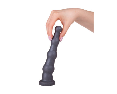 Анальная пробка платинового цвета с изгибом - 18 см.