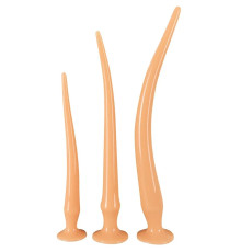 Набор из 3 телесных удлиненных анальных пробок Super Long Flexible Butt Plug Set