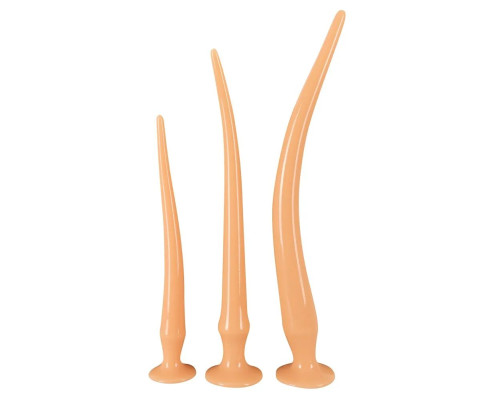 Набор из 3 телесных удлиненных анальных пробок Super Long Flexible Butt Plug Set