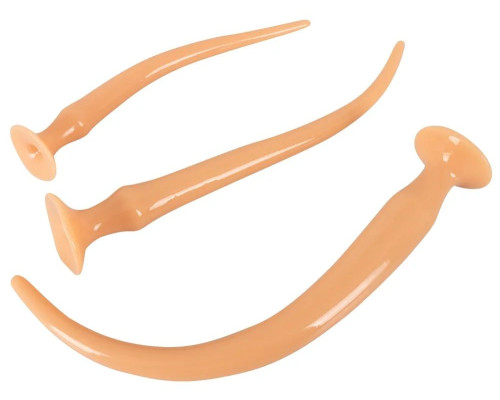 Набор из 3 телесных удлиненных анальных пробок Super Long Flexible Butt Plug Set