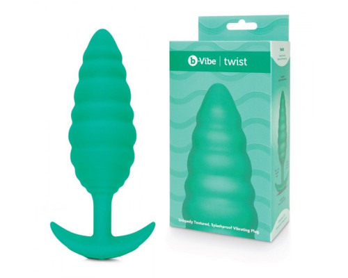 Зеленый ребристый анальный виброплаг Twist - 15,3 см.
