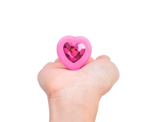 Розовый анальный плаг с кристаллом-сердцем Vibrating Heart Shape Jewel Plug S-M