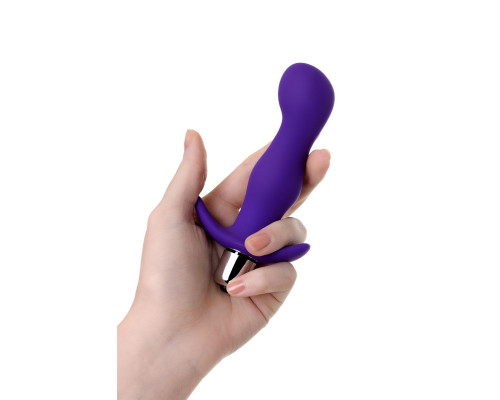 Фиолетовая изогнутая анальная вибропробка - 12,9 см.