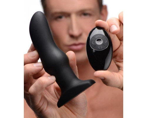 Черная вибропробка Model M Curved Rimming Plug with Remote - 15 см.