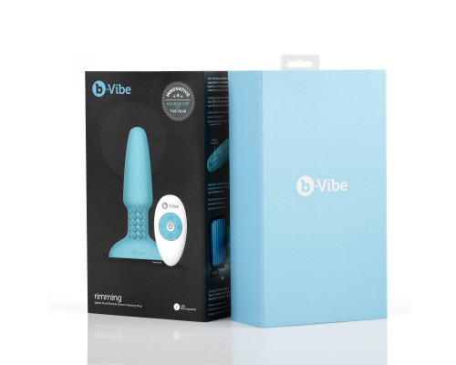 Голубая вибропробка с ротацией шариков RIMMING REMOTE CONTROL PLUG TEAL - 15,2 см.