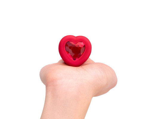 Красный анальный плаг с кристаллом-сердцем Vibrating Heart Shape Jewel Plug M-L