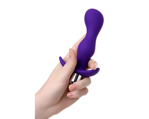 Фиолетовая изогнутая анальная вибропробка - 14 см.