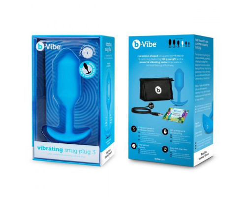 Голубая вибропробка для ношения B-vibe Snug Plug 3 - 12,4 см.