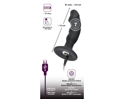 Черная реалистичная анальная вибровтулка - 14 см.