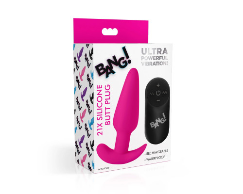 Розовая анальная вибропробка с пультом ДУ 21X Remote Control Vibrating Silicone Butt Plug - 10,4 см.