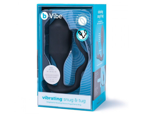 Черная анальная вибропробка с эрекционным кольцом Vibrating Snug   Tug XL