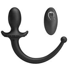 Черная анальная вибропробка с  хвостом и пультом ДУ