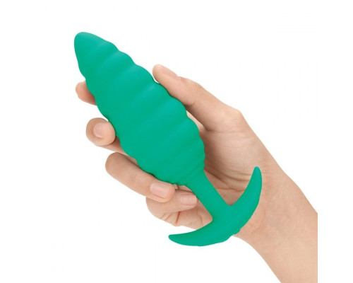 Зеленый ребристый анальный виброплаг Twist - 15,3 см.