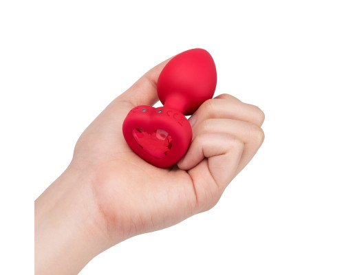 Красный анальный плаг с кристаллом-сердцем Vibrating Heart Shape Jewel Plug M-L