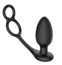 Черная анальная вибровтулка Tornado with Cock   Ball Rings с эрекционными кольцами