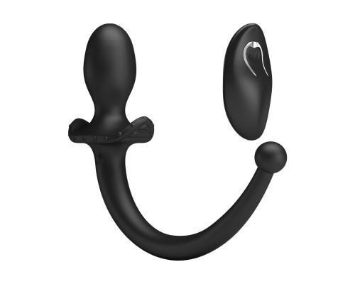 Черная анальная вибропробка с  хвостом и пультом ДУ