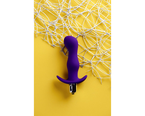 Фиолетовая изогнутая анальная вибропробка - 12,9 см.