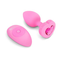 Розовый анальный плаг с кристаллом-сердцем Vibrating Heart Shape Jewel Plug S-M