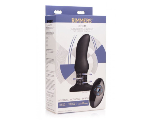 Черная вибропробка Model M Curved Rimming Plug with Remote - 15 см.