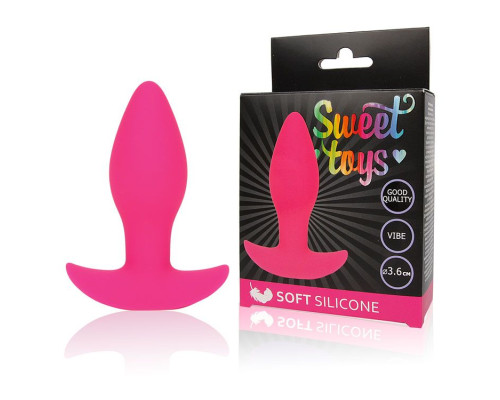 Розовая коническая анальная вибровтулка с ограничителем - 8,5 см.