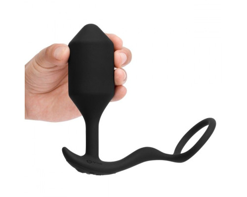 Черная анальная вибропробка с эрекционным кольцом Vibrating Snug   Tug XL