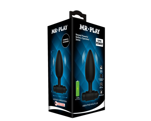 Черная анальная пробка с вибрацией - 11,5 см.