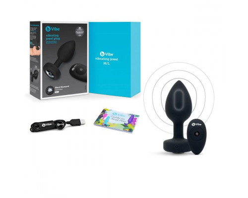Черная анальная вибровтулка с кристаллом Vibrating Jewel Plug M/L - 10,5 см.