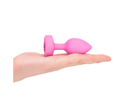 Розовый анальный плаг с кристаллом-сердцем Vibrating Heart Shape Jewel Plug S-M