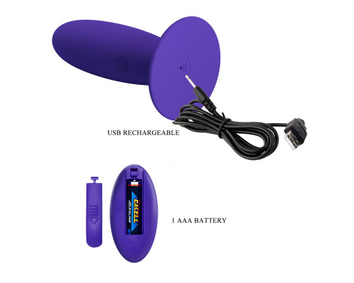 Фиолетовый анальный вибростимулятор Remote Control Vibrating Plug Youth - 11 см.