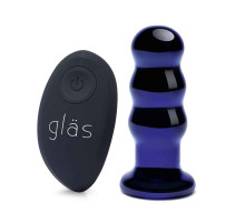 Синий стеклянный анальный стимулятор на дистанционном управлении Beaded Buttplug