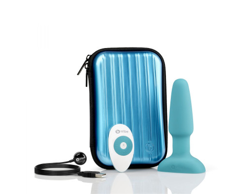 Голубая вибропробка с ротацией шариков RIMMING REMOTE CONTROL PLUG TEAL - 15,2 см.