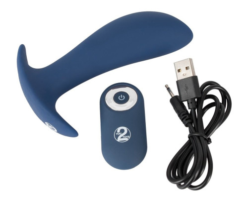 Синяя анальная втулка с вибрацией Vibrating Butt Plug - 12 см.