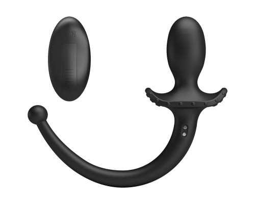 Черная анальная вибропробка с  хвостом и пультом ДУ