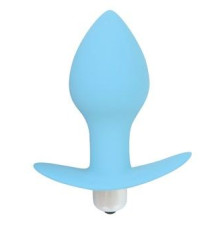 Голубая анальная пробка с вибрацией - 8 см.